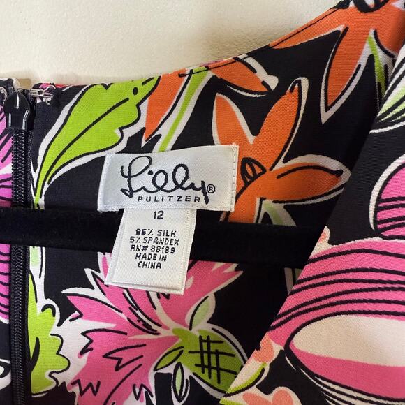 Vintage Lilly Pulitzer Lena Dress Women’s 12 Silk V-Neck Sleeveless Floral Print - Picture 4 of 6